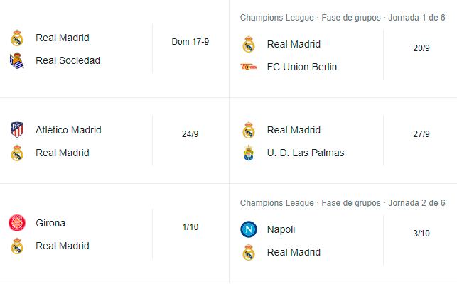 Calendario del Real Madrid